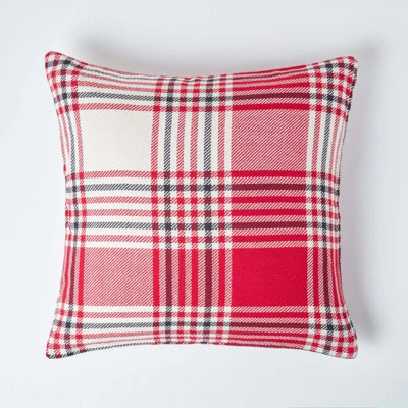 Image of Homescapes Tartan Pattern Cushion Cover Red