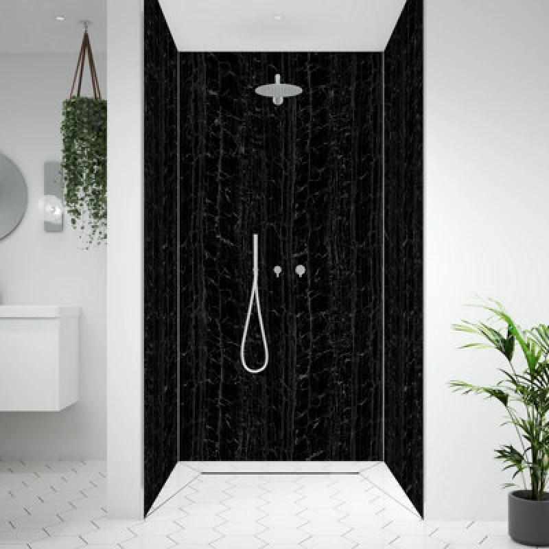 Image of Splashwall Alloy Aluminium Bathroom & Wet Room Decorative Panel (H)2440mm (W)600mm - Matt Nero Portoro