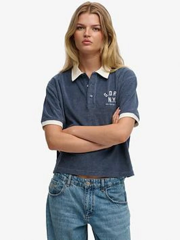 Image of Superdry Womens terry polo Superdry Heritage Bleu Female XS
