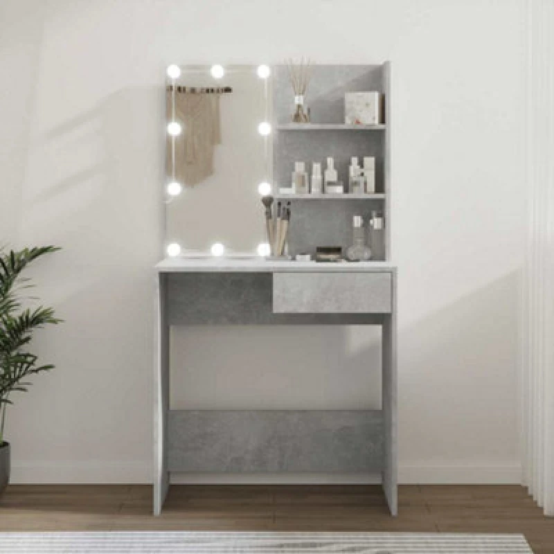Image of vidaXL Dressing Table with LED Concrete Grey 74.5x40x141 cm, Grey 808805
