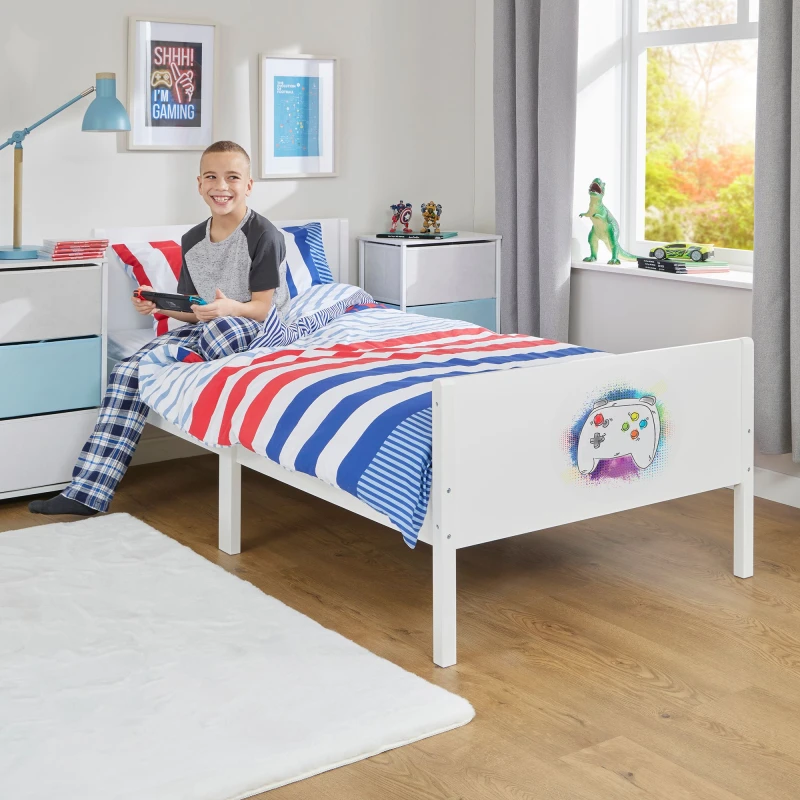 Image of Liberty House Toys Kids White Single Bed - Gaming White Unisex Single