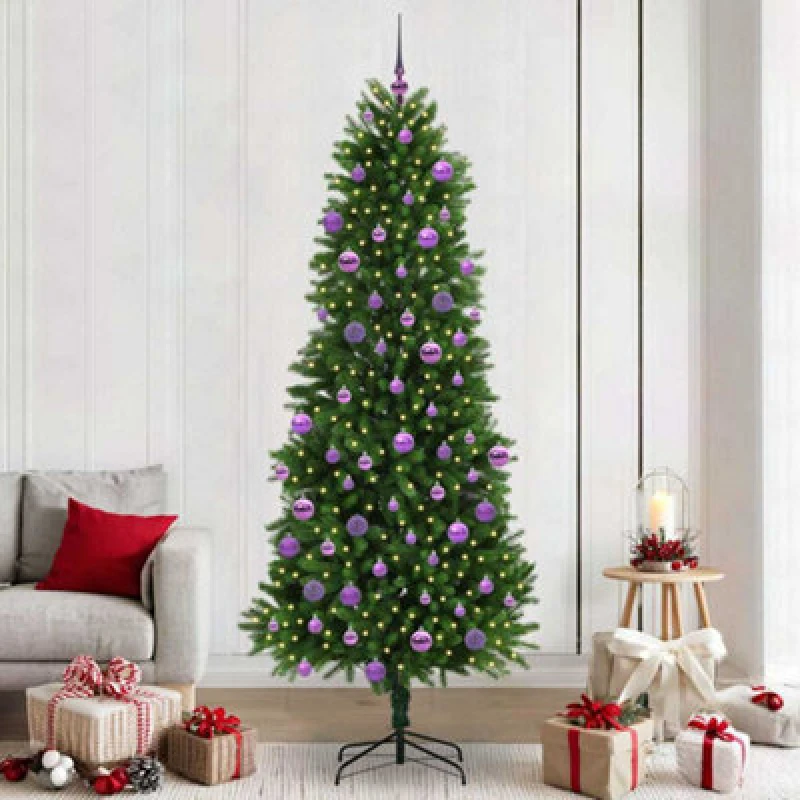 Image of vidaXL Christmas Tree with 300 LEDs, Lilac Balls with Stand Green 240cm PE, Green 3396355