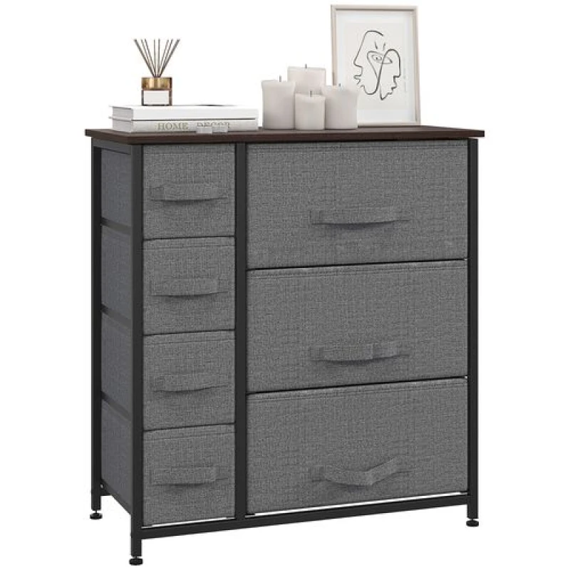 Image of HOMCOM Chest of Drawers with 7 Dresser Drawers for Home Bedroom, Dark Grey Dark Grey
