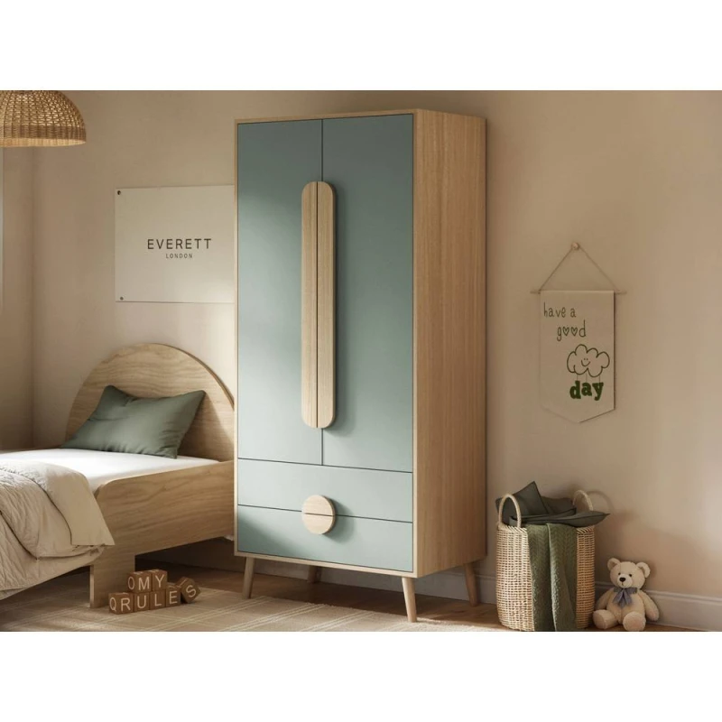 Image of Flair Noah 2 Door Wardrobe with 2 Drawers Oak in Green Green Unisex