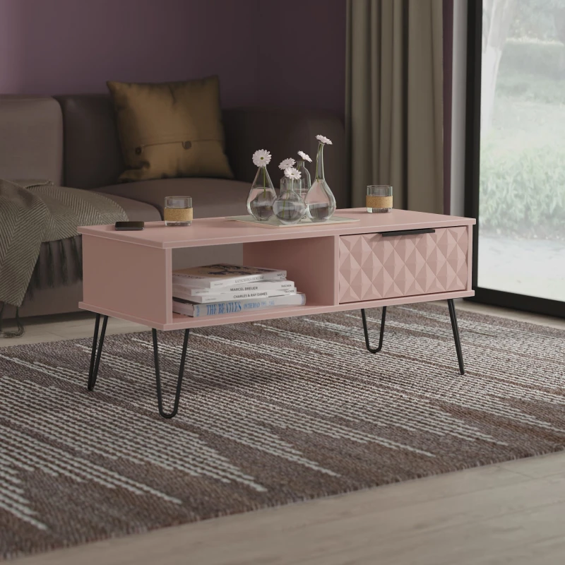 Image of Ready Assembled 2 U Islay 1 Drawer Coffee Table (Ready Assembled) in Dusty Pink Size: Medium Dusty Pink Unisex Medium