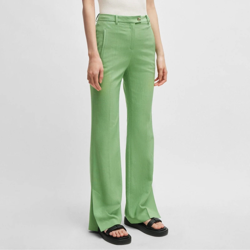 Image of Boss Terela Slim-Fit Flared Trousers Green female 8