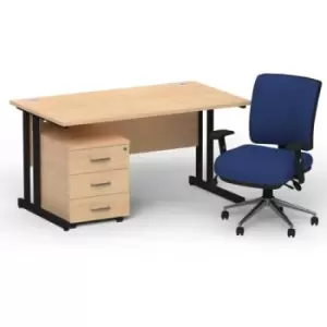 Image of Impulse 1400 x 800 Black Cant Office Desk Maple + 3 Dr Mobile Ped & Chiro Med Back Blue W/Arms