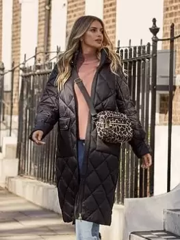 Image of Barbour International Boulevard Quilted Longline Coat - Black, Size 8, Women