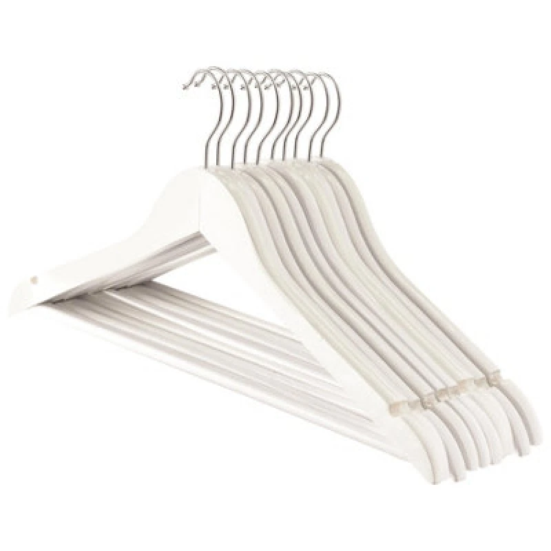 Image of Harbour Housewares Wooden Coat Hangers - White - Pack Of 10 - Strong Adult Clothes Garments Wooden Hanger
