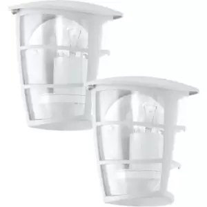 Image of 2 PACK IP44 Outdoor Wall Light White & Glass Lantern 1x 60W E27 Porch Lamp
