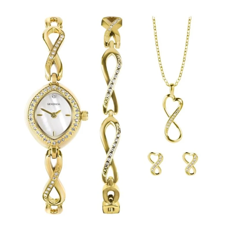 Image of Sekonda 49057 Gold Plated Watch, Bracelet, Pendant And Earrings Gift Set - W32384