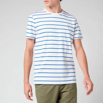 Image of Polo Ralph Lauren Mens Custom Slim Fit Striped Crewneck T-Shirt - White/Sapphire Star - XL