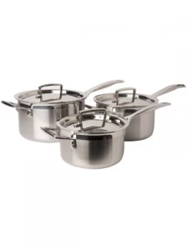 Image of Le Creuset 3 Ply Stainless Steel 3 Piece Saucepan Set