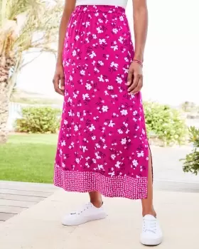 Image of Cotton Traders Womens Pockets-Of-Sunshine Pull-On Midi Skirt in Pink