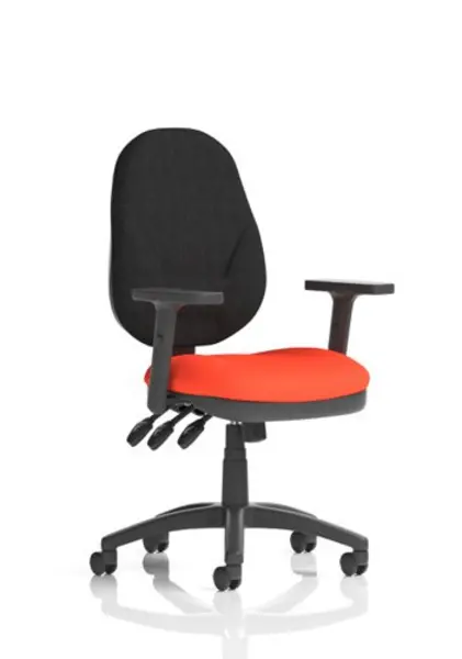 Image of Eclipse XL III Eclipse XL Lever Task Operator Chair Black Back Bespoke Seat With Height Adjustable Arms In Orange KCUP0911