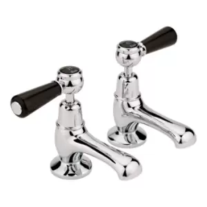 Image of Hudson Reed Black Topaz With Lever & Domed Collar Basin Taps - Chrome / Black