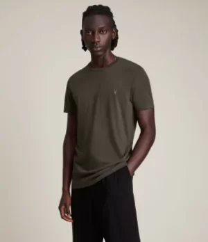 Image of AllSaints Mens Tonic Crew T-Shirt, Gunmetal Grey, Size: S
