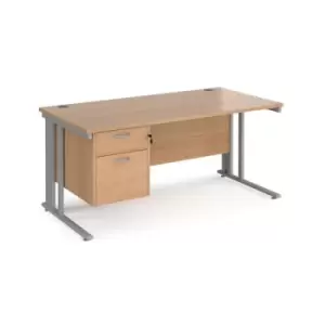 Image of Office Desk Rectangular Desk 1600mm With Pedestal Beech Top With Silver Frame 800mm Depth Maestro 25 MCM16P2SB