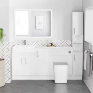 Image of 1800mm - 2100mm White Toilet and Sink Unit with Tall Cabinet Marble Effect Worktop and Chrome Fittings - Coniston