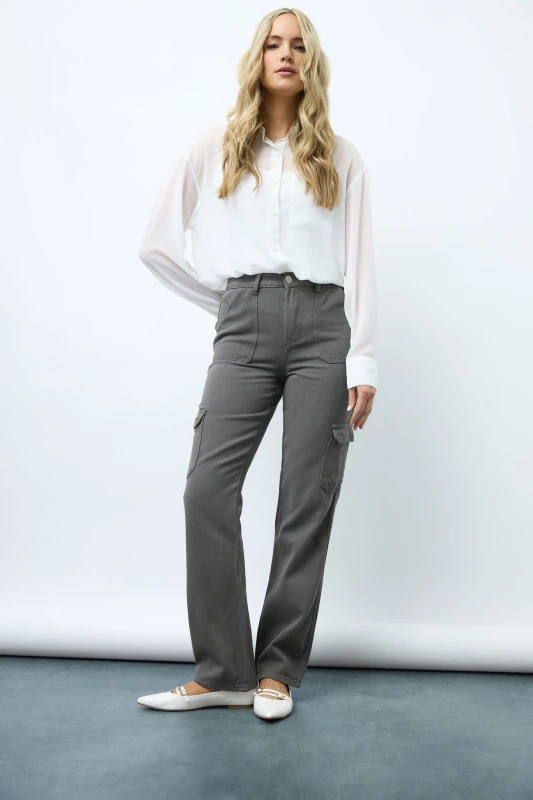 Image of Long Tall Sally Tall Straight Leg Cargo Jeans Grey