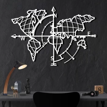 Image of World Map Compass - White White Decorative Metal Wall Accessory