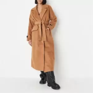 Image of Missguided Faux Fur Belted Trench Coat - Beige