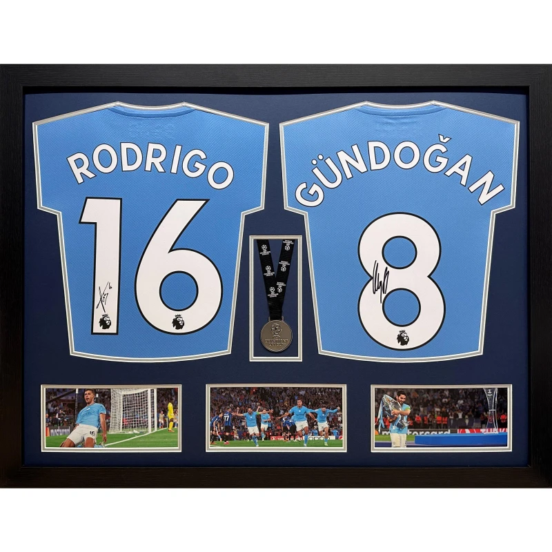 Image of AllStarSignings Ltd Rodri & Gundogan 2 signed & framed Manchester City Blue unisex One Size