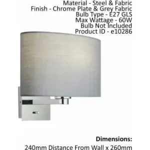 Image of Wall Light & Shade Chrome Plate & Grey Fabric 60W E27 Living Room e10286