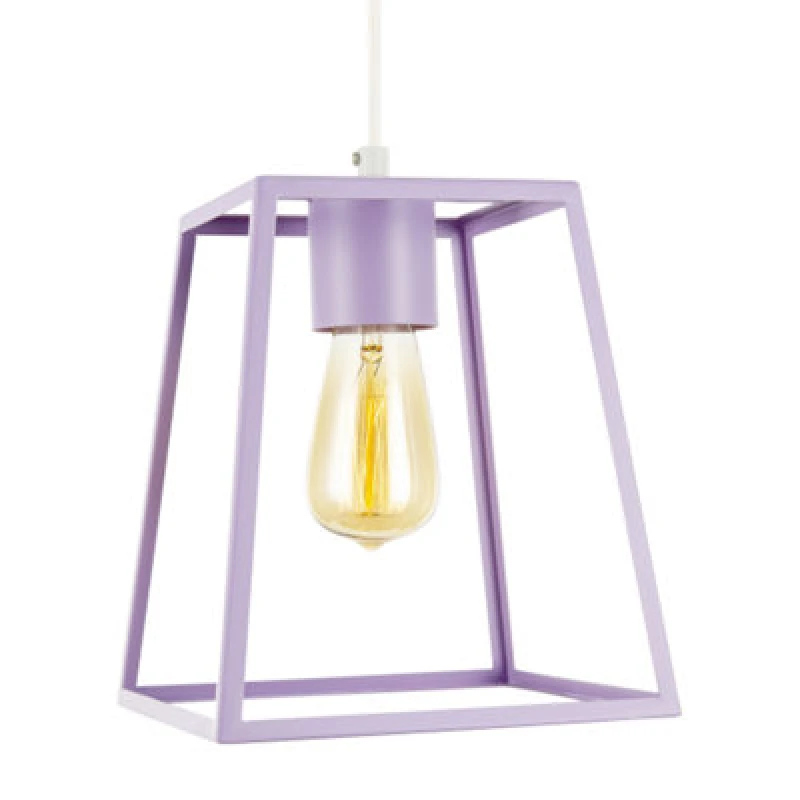 Image of Happy Homewares Industrial Lantern Lamp Shade In Soft Lilac With Square Top And Bottom