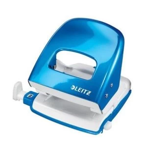 Image of Leitz Durable Medium-Duty Metal Hole Punch Metallic Blue 30 Sheets of 80gsm Paper