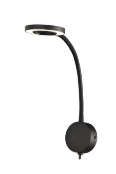 Image of Wall Lamp , Reader 1L 5W LED Ring Head, 3000K, 261lm, Round Base Matt Black