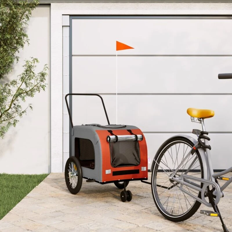Image of vidaXL Pet Bike Trailer Orange and Grey Oxford Fabric and Iron, Orange 93851