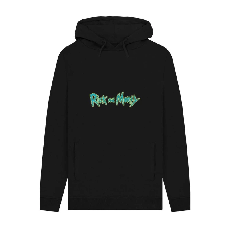 Image of Rick & Morty Mens Graphic Logo Hoodie in Black Size: Small Black Male S