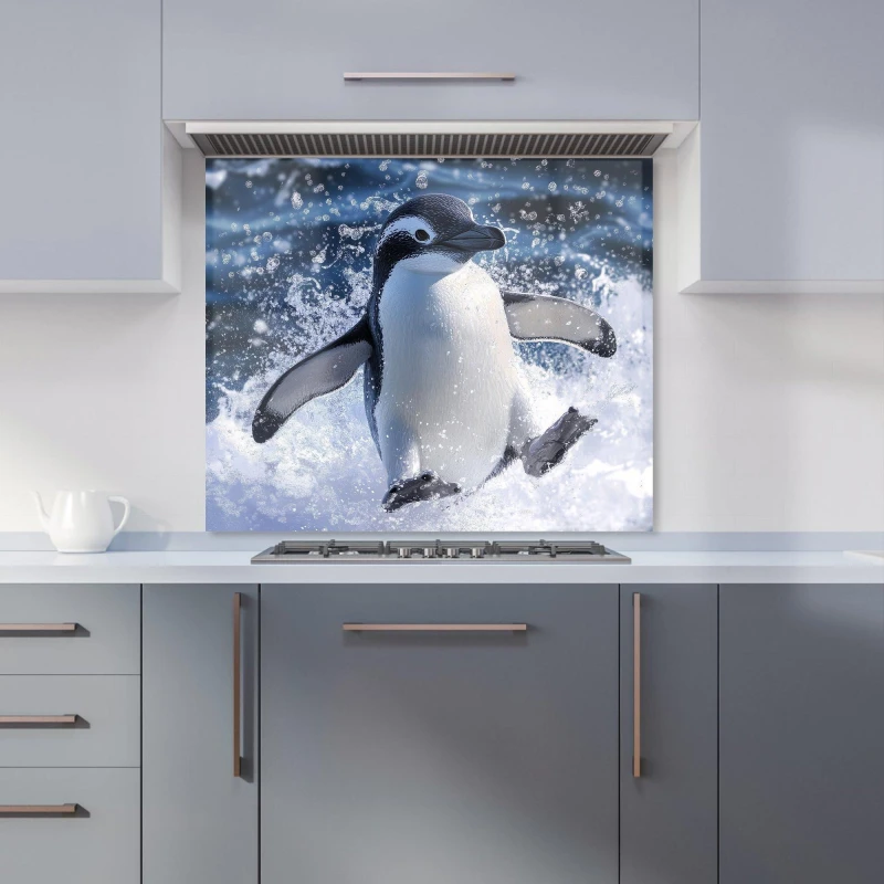 Image of Warren Reed - Designer Joyful Penguin Splashes Kitchen Splashback Size: 700mm x 650mm Multicolor Unisex 700mm x 650mm