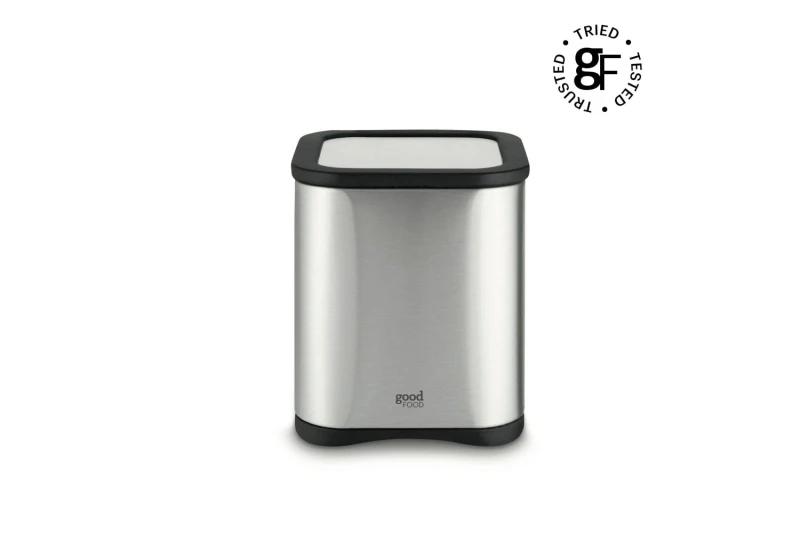 Image of Tower Tower GF826193 Airtight Biscuit Canister with Glass Viewing Window, Stylish Mirror Finish, 2.8L, Stainless Steel with Black Accents in Grey Grey