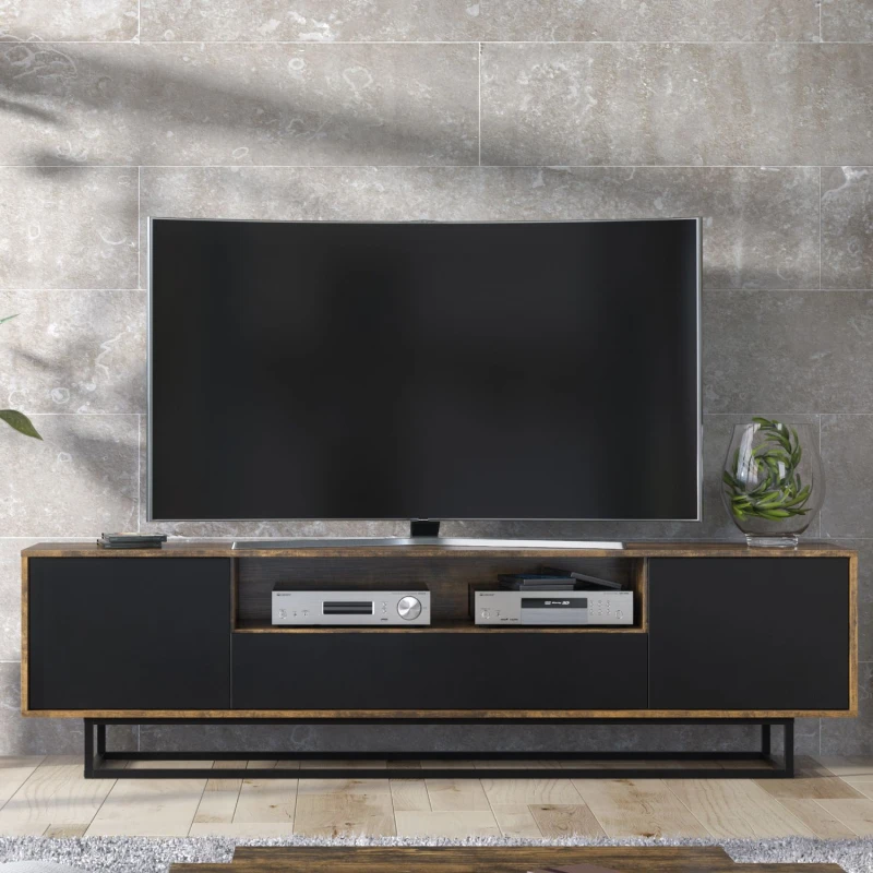 Image of Mex Furniture LTD TV Unit 200cm Loft / Industrial in Dark Brown Dark Brown Unisex