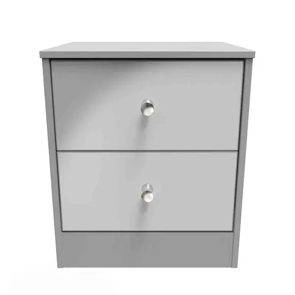 Image of Welcome Furniture Ready Assembled Padstow 2 Drawer Bedside Cabinet In Uniform Grey Gloss & Dusk Grey PAD005UGDG