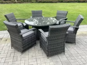 Image of Fimous 6 Seater Outdoor Dark Grey Rattan Lounge Complete Sofa Set with Round Dining Table