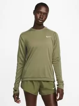 Image of Nike Dri-FIT Pacer Long Sleeve T-Shirt - Green , Green Size M Women
