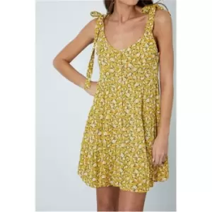 Image of I Saw It First Yellow Tiered Tie Up Strap Dress With Buttons - Yellow