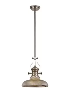 Image of Telescopic Dome Ceiling Pendant E27 With 30cm Round Glass Shade, Polished Nickel, Smoked