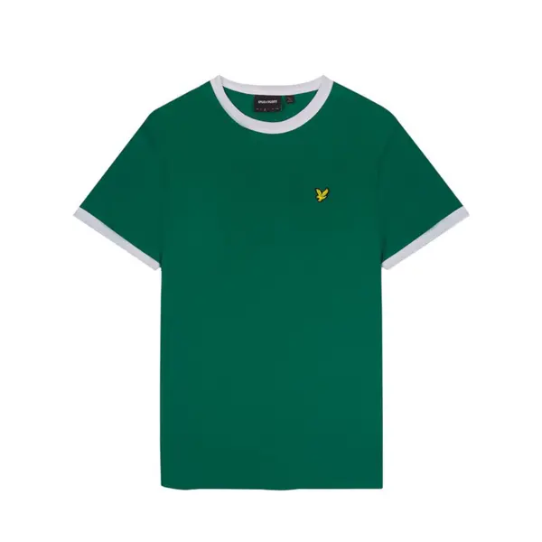 Image of Lyle & Scott Mens Ringer Regular Fit Cotton T Shirt S - Chest 36-38' (91-96cm) Court Green/White LYL116-X166-S