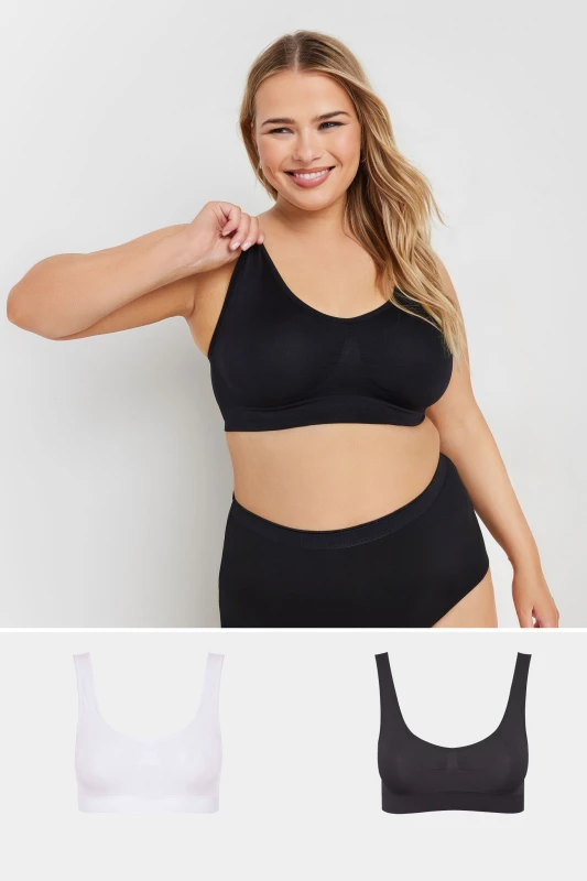 Image of Yours Womens 2 Pack Seamless Non-Padded Bras in Black Size: 18-20 Black Female 18-20