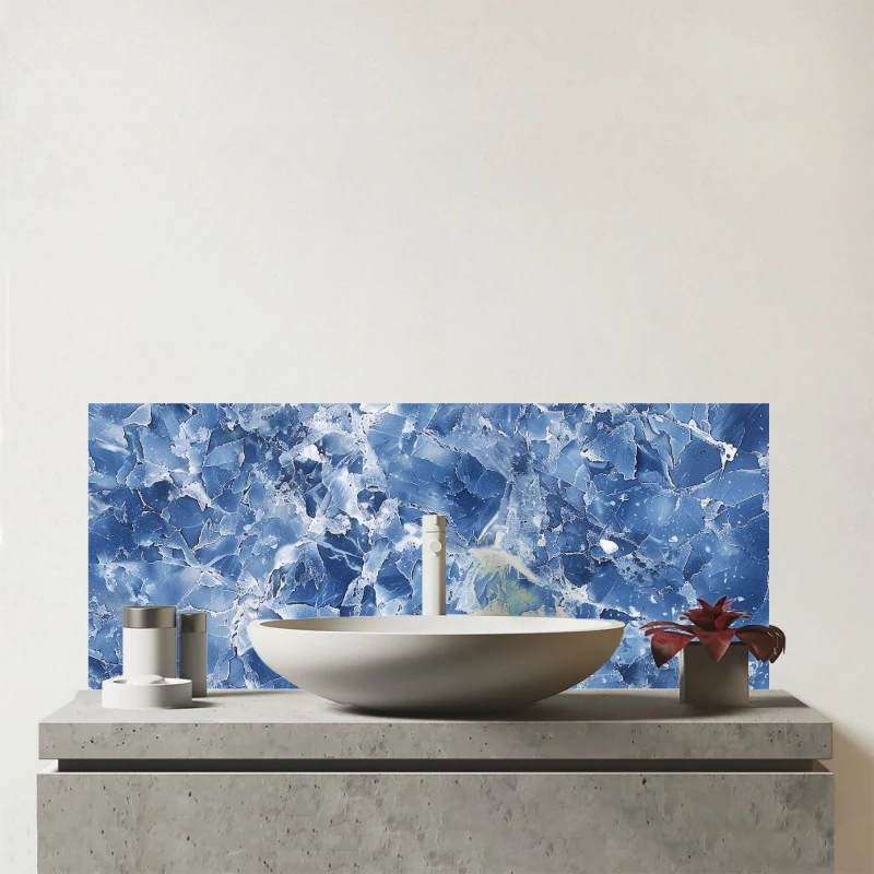 Image of Warren Reed - Designer Coastal Blue Quartz Effect Glass Bathroom Splashback Blue Unisex
