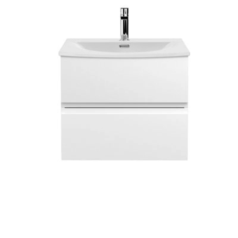 Image of Nuie Hudson Reed Urban Wall Hung 2 Drawer Vanity Unit With Curved Ceramic Basin, Modern Bathroom Furniture In Satin White, 600mm