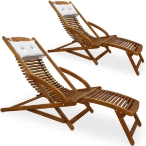 Image of Sun Lounger 2Pcs Acacia Wood incl. Pillow