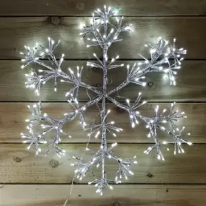 Image of Premier 60cm Silver Starburst Snowflake Wall Window Decoration with 300 White LEDs
