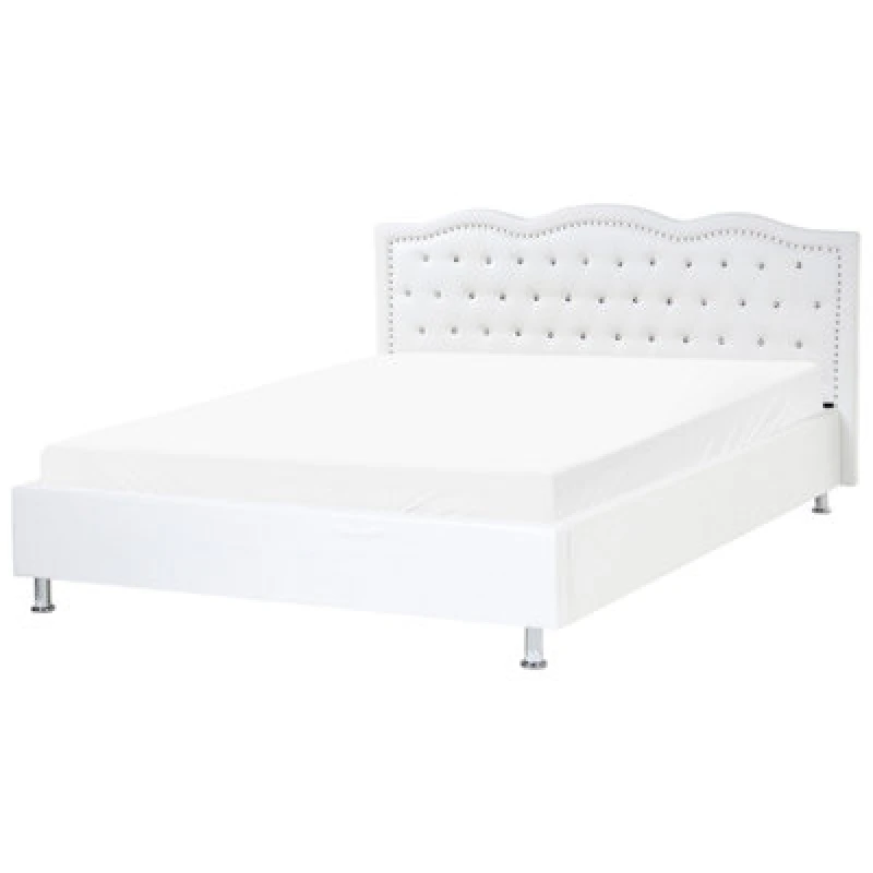 Image of Beliani Bed Faux Leather Metz 160 X 200 Cm (Eu King Size) White