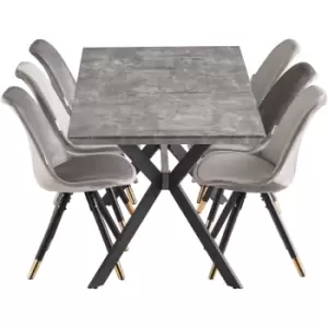 Image of 7 Pieces Life Interiors Sofia Blaze Dining Set - an Ash Extendable Rectangular Wooden Dining Table and Set of 6 Dark Grey Dining Chairs - Dark Grey