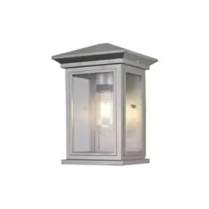 Image of Luminosa Lighting - Flush Wall Lamp, 1 x E27, IP54, Silver Grey, Clear Seeded Glass